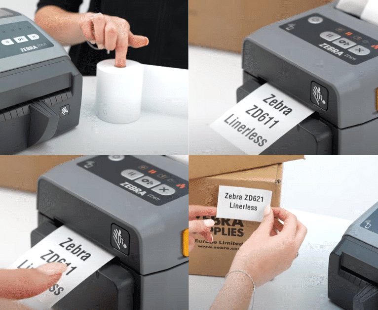 ZD621 Linerless Labels being printed