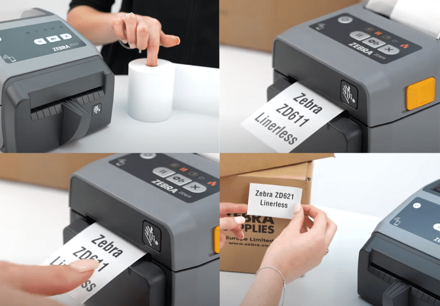 ZD621 Linerless Labels being printed